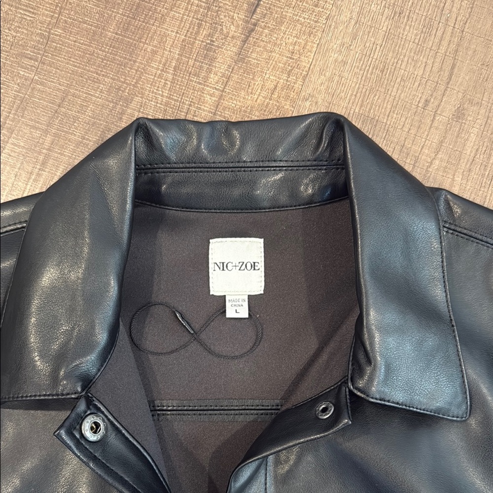 NIC+ZOE Black faux leather Lightweight Shirt Jacket with Spread Collar - Picture 3 of 9